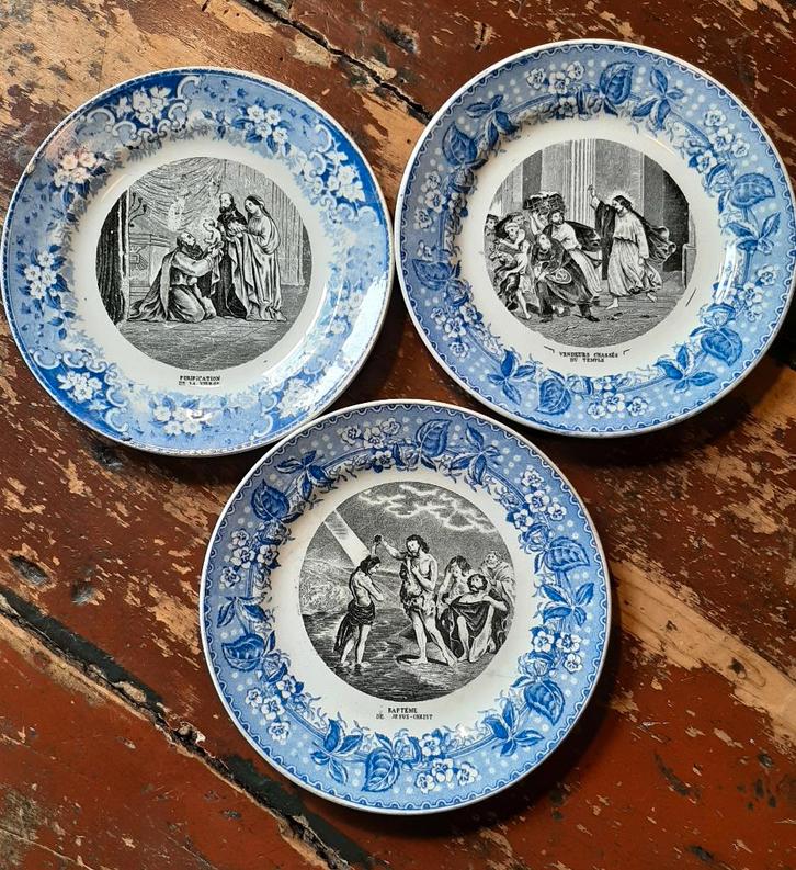 3 Borden Société Céramique Scènes uit het leven van Christus, Antiek en Kunst, Antiek | Keramiek en Aardewerk, Ophalen of Verzenden