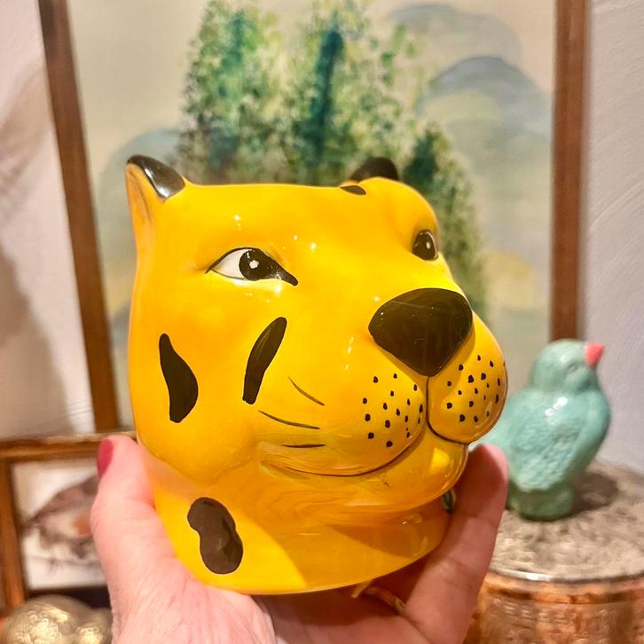 Panter bloempotje tijger hoofd bloempot luipaard potje, Tuin en Terras, Bloempotten, Gebruikt, Aardewerk, Binnen, Minder dan 40 cm