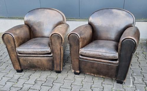 2x Bart van Bekhoven fauteuil bruin groen + BEZORGING GRATIS, Huis en Inrichting, Fauteuils, Gebruikt, Leer, Ophalen of Verzenden