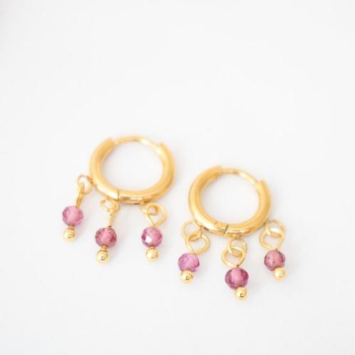 Oorbellen met lepidoliet, Sieraden, Tassen en Uiterlijk, Oorbellen, Nieuw, Hangers, Overige materialen, Paars, Met edelsteen, Ophalen of Verzenden