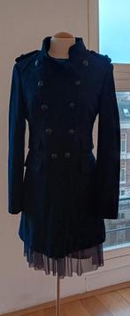 Stoere dubbelrijig wollen trenchcoat in maat 38, Zwart, Overige maten, Ophalen of Verzenden, Zo goed als nieuw