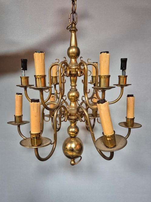 Vintage 12 armige gouden kroonluchter / kandelaar., Huis en Inrichting, Lampen | Kroonluchters, Zo goed als nieuw, Ophalen