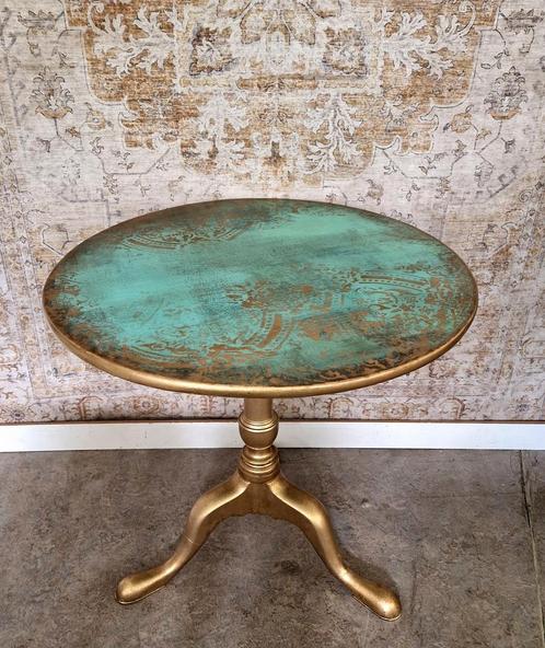Salontafel in turquoise met goud patronen, Antiek en Kunst, Antiek | Meubels | Tafels, Ophalen