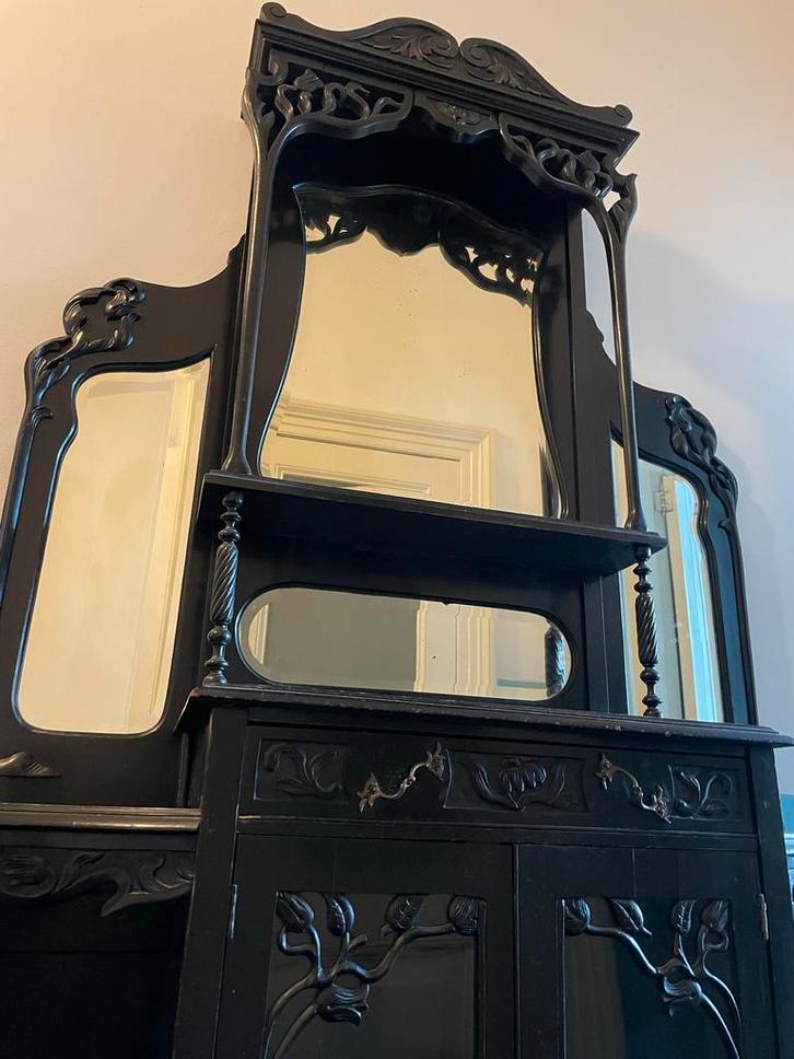 Eclectische Indische Vitrinekast - Namaak Ebbenhout, Antiek en Kunst, Antiek | Meubels | Kasten, Ophalen