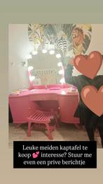 Antieke roze kaptafel met spiegel en krukje, Antiek, Gebruikt, 100 tot 150 cm, Hout