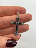 A310 Prachtige zilveren kruishanger onyx markasiet, Ophalen of Verzenden, Zilver, Hanger, Met edelsteen