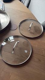 2 glazen pannendeksels 28cm, Ophalen of Verzenden, Zo goed als nieuw, Glas, Pot, Bus of Blik