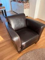 Bruine leren stoel met teakhouten poten, Ophalen, Gebruikt, Leer, 75 tot 100 cm