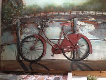 Fiets aan de gracht metalen 3D schilderij  beschikbaar voor biedingen