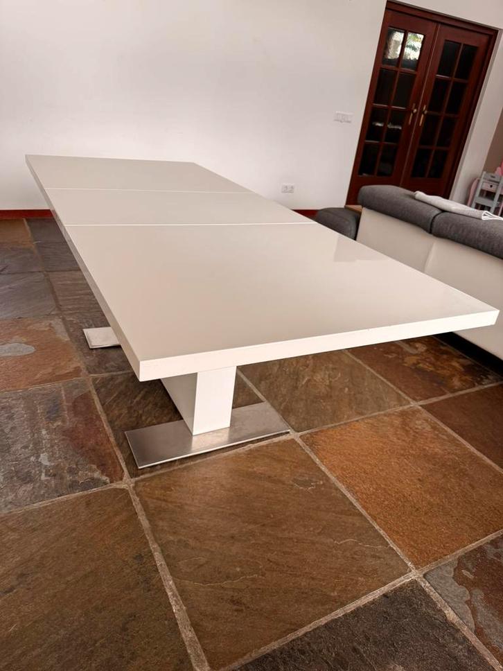 Witte uitschuifbare eettafel, Huis en Inrichting, Tafels | Eettafels, Gebruikt, 50 tot 100 cm, 200 cm of meer, Vijf personen of meer