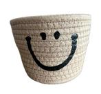 Zeegras mandje met smiley, Overige materialen, Mand, Rond, Nieuw