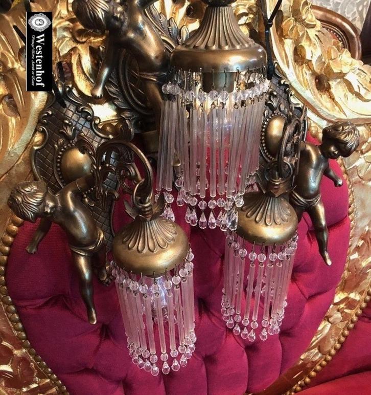3 Wandlampen antiek barok engelen beelden brons met kristal, Antiek en Kunst, Antiek | Lampen, Ophalen of Verzenden