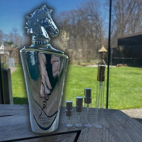 Lattafa Maahir Legacy Sample / Tester / Decant, Sieraden, Tassen en Uiterlijk, Uiterlijk | Parfum, Nieuw, Ophalen of Verzenden
