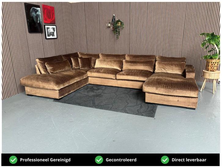 GRATIS LEVERING Croco Velvet U-Bank 400x255x200 REFURBISHED, Huis en Inrichting, Banken | Bankstellen, Zo goed als nieuw, Hoekbank