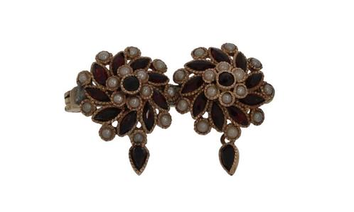 Granaten parel entourage antieke 14k gouden broche vintage, Sieraden, Tassen en Uiterlijk, Antieke sieraden, Broche, Goud, Met edelsteen