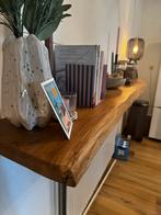 Houten plank met zwarte dragers, gelakt en behandeld, Huis en Inrichting, Tafels | Sidetables, Ophalen of Verzenden, Zo goed als nieuw