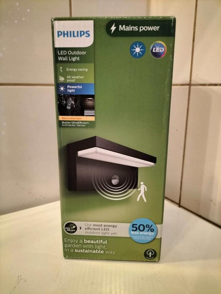 2x Philips Buitenlamp Wandlamp LED met Sensor, Tuin en Terras, Buitenverlichting, Nieuw, Wandlamp, Kunststof, Minder dan 50 watt