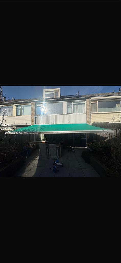 Elektrisch zonnescherm met Somfy motor, Tuin en Terras, Zonneschermen, Gebruikt, Knikarmscherm, 300 cm of meer, 450 cm of meer