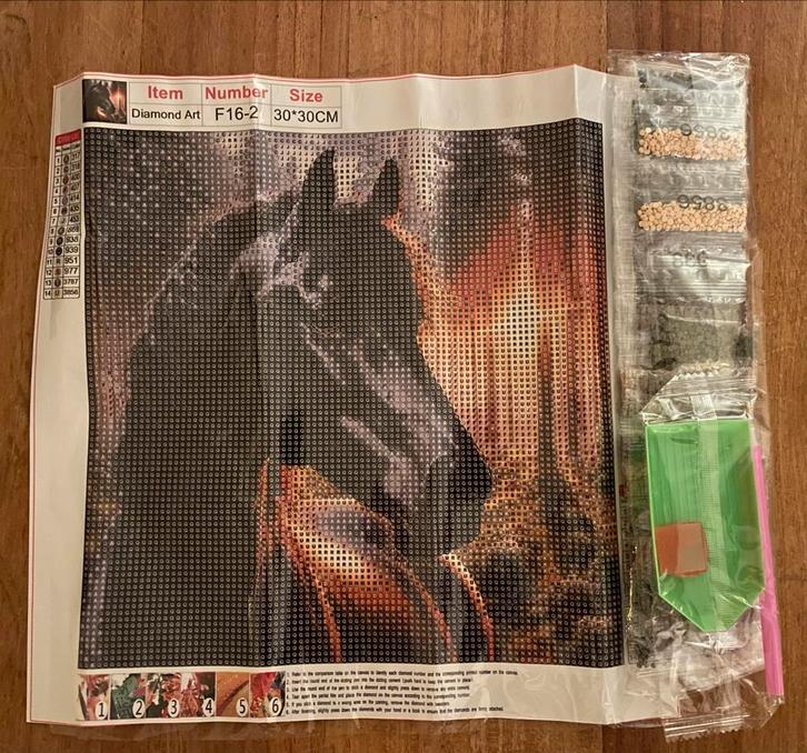 Diamond Painting Zwart Paard - 30x30 - Nieuw, Hobby en Vrije tijd, Knutselen, Nieuw, Knutselwerk, Ophalen of Verzenden