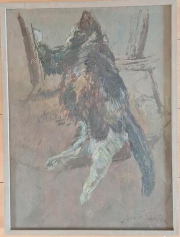 Schilderij van Josef Santen (1926-1988). Zwangere poes.  beschikbaar voor biedingen