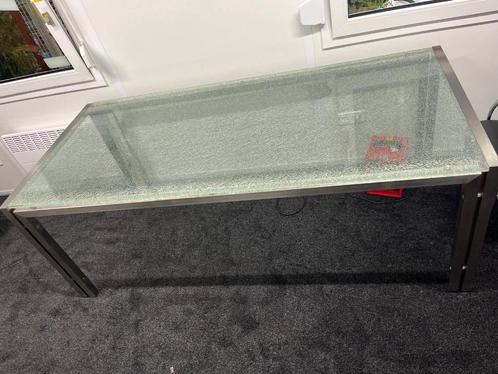 Glazen Tafel - Metalen Frame, Huis en Inrichting, Tafels | Eettafels, Zo goed als nieuw, 50 tot 100 cm, 200 cm of meer, Vijf personen of meer