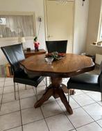 Ronde eettafel met 4 leren stoelen, Klassiek, Rond, Zo goed als nieuw, Vier personen