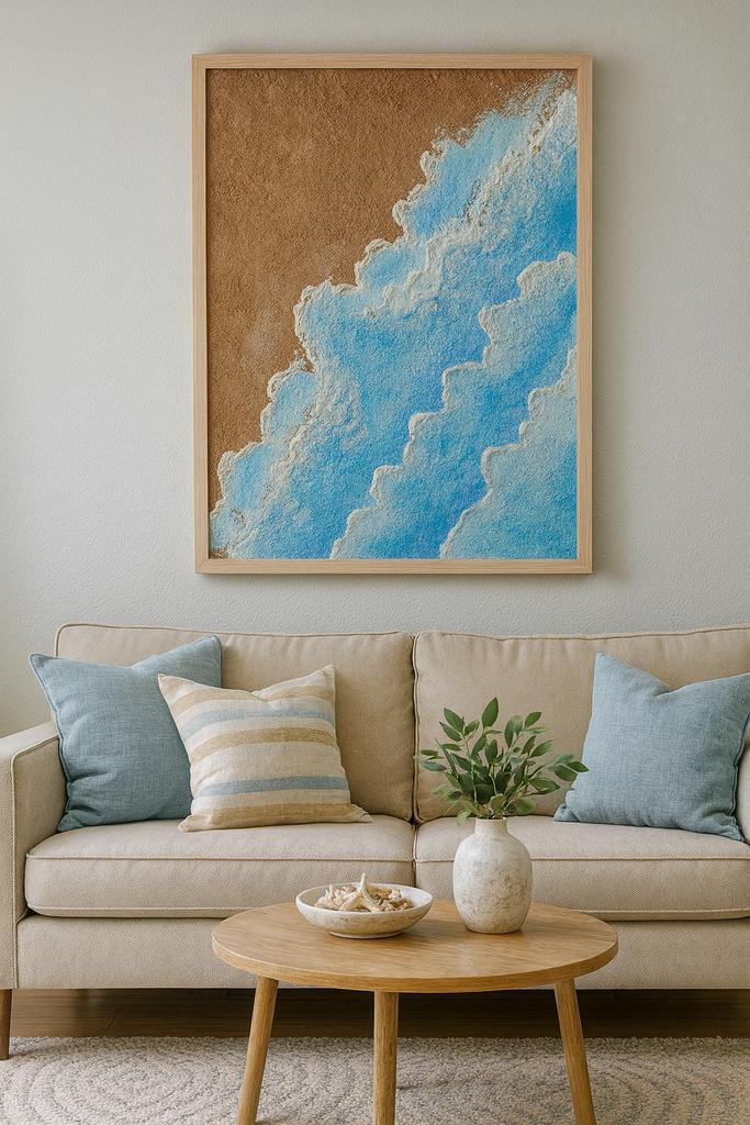 Schilderij “Rustige Kust” – Handgemaakt met echte textuur, Antiek en Kunst, Kunst | Schilderijen | Abstract, Ophalen of Verzenden