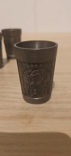 6 Tinnen beker(tjes) met Relief - 92% Stempel, Antiek en Kunst, Antiek | Tin, Ophalen