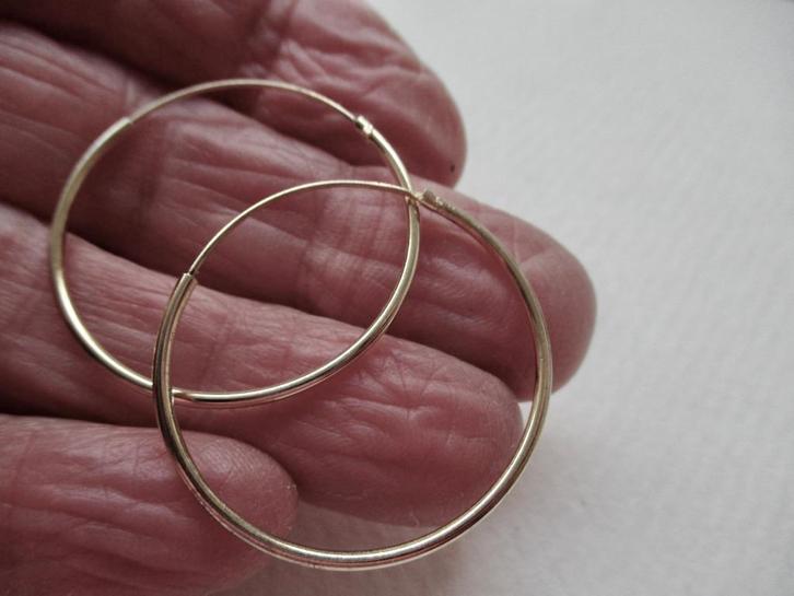 Goud op zilver Creool oorbellen 3 cm. ø verguld echt zilver, Sieraden, Tassen en Uiterlijk, Oorbellen, Zo goed als nieuw, Hangers