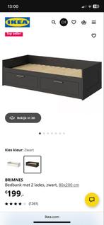 Ikea Brimnes Bed uitschuifbaar - Zwart, Gebruikt, Zwart, Tweepersoons, Ophalen of Verzenden