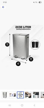 Prullenbak - 2x30L - Nieuw, Ophalen, Met pedaal, 50 tot 75 cm, Nieuw