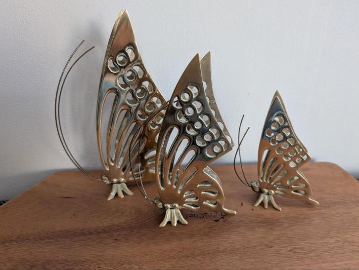 Vintage Koperen Vlinders - Set van 3, Tuin en Terras, Tuinbeelden, Overige typen, Metaal, Ophalen of Verzenden