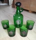 Vintage groene glazen Whisky karaf met 4 glazen, Ophalen of Verzenden