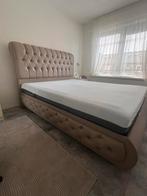 Tweepersoonsbed met Hoofdbord 160x200, Huis en Inrichting, Slaapkamer | Bedden, Ophalen, Beige, Tweepersoons, Zo goed als nieuw