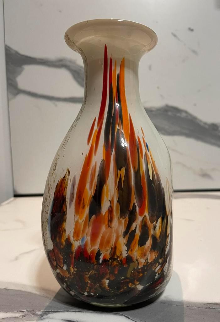 Glaskunst vaas Murano gevlamde glas 21,5 cm retro vintage, Antiek en Kunst, Antiek | Vazen, Ophalen of Verzenden