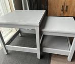 Ter overname: 2 mooie, grijze bijzettafeltjes, Huis en Inrichting, Tafels | Bijzettafels, Ophalen, Hout, Minder dan 55 cm, 45 tot 60 cm