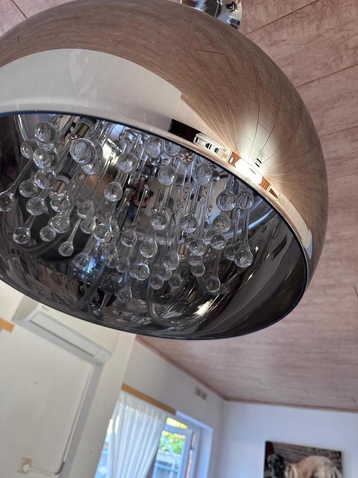 2x Design Hanglamp met Glazen Druppels, Huis en Inrichting, Lampen | Hanglampen, Gebruikt, Minder dan 50 cm, Glas, Ophalen