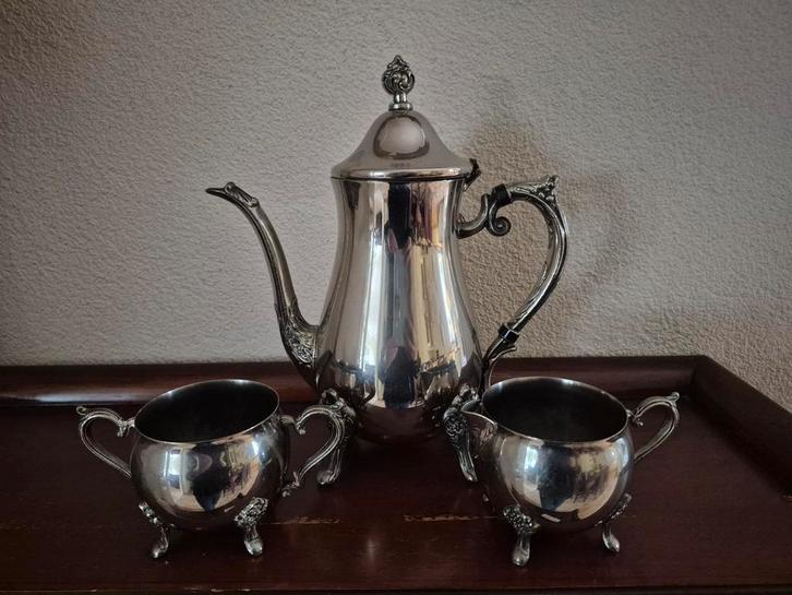 Verzilverde Koffiekan Set, Antiek en Kunst, Antiek | Goud en Zilver, Ophalen of Verzenden