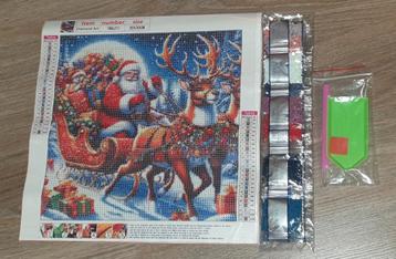 Diamond Painting Kerstman Rendieren Ronde Steentjes 30x30 beschikbaar voor biedingen