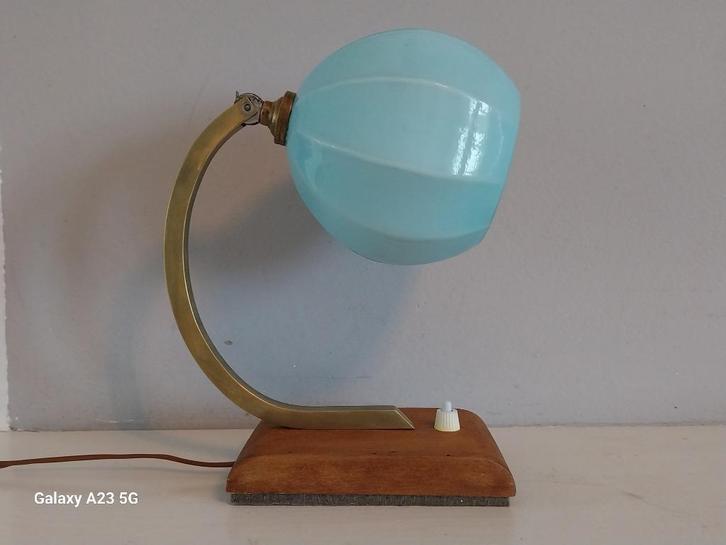 Art deco blauwe tafellamp bureaulamp nachtlamp zwanenhals, Antiek en Kunst, Antiek | Lampen, Ophalen of Verzenden