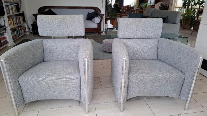 Leolux Goncharov fauteuil     effen grijs., Huis en Inrichting, Fauteuils, Gebruikt, Metaal, Stof, 75 tot 100 cm, 75 tot 100 cm