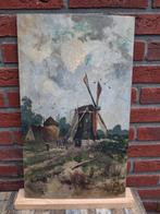 Olieverf schilderij Nefkens op paneel, molenlandschap, Ophalen