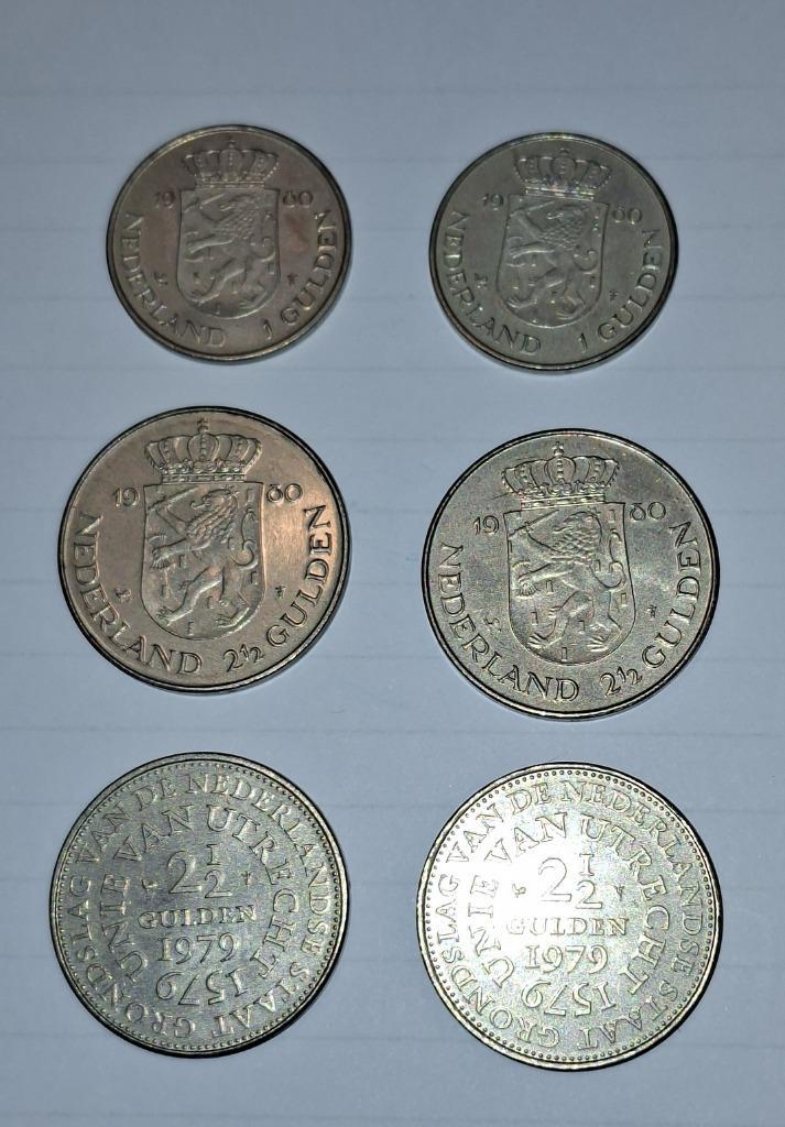 4 rijksdaalders en 1 gulden uit 1979 en 1980 dubbele koppen, Postzegels en Munten, Munten | Nederland, Losse munt, Overige waardes