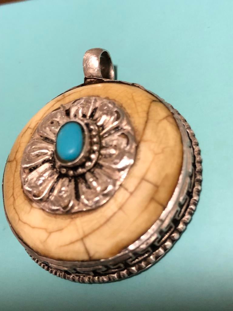 Hanger Turquoise Zilver Bloem Schitterende Vintage, Ophalen of Verzenden, Zo goed als nieuw, Zilver, Zilver