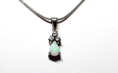 Schitterende Sterling Zilver Druppel Opaal Hanger Ketting, Sieraden, Tassen en Uiterlijk, Kettingen, Zo goed als nieuw, Zilver