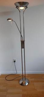 Staande lamp met bovenlamp en leeslamp. RVS., Huis en Inrichting, Lampen | Vloerlampen, Ophalen, Gebruikt