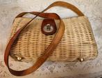 Vintage Wicker Handtas met Leren Details, Sieraden, Tassen en Uiterlijk, Ophalen of Verzenden, Gebruikt, Beige, Handtas