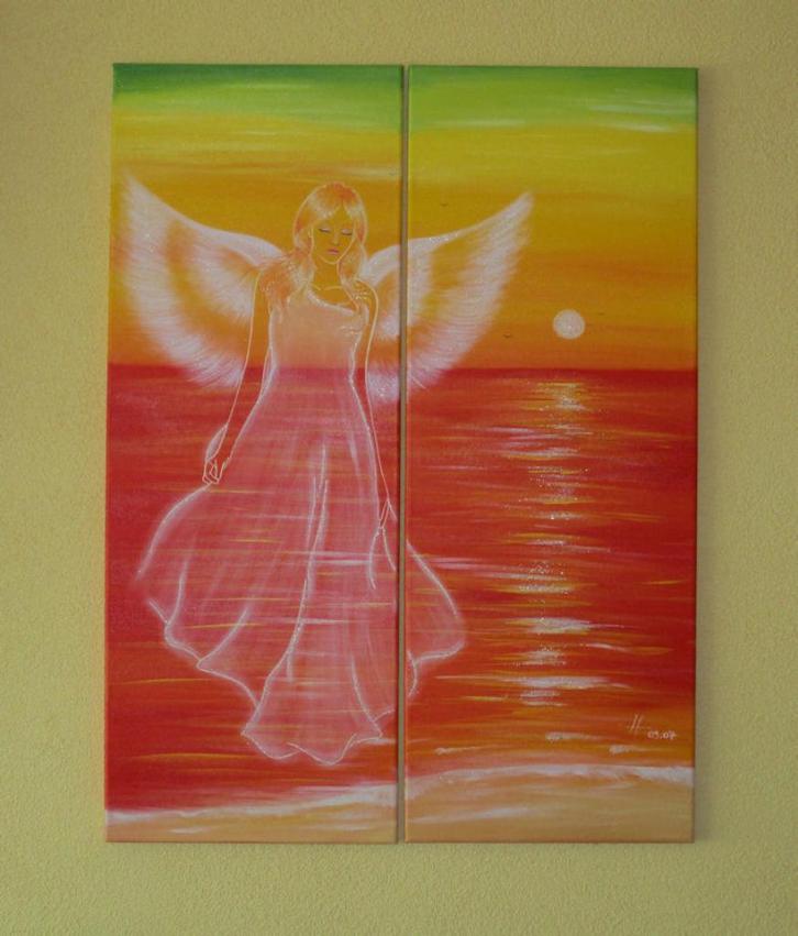 Engel schilderij - gesigneeerd - engel van zachtaardigheid, Huis en Inrichting, Woonaccessoires | Schilderijen, Tekeningen en Foto's