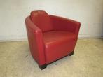 Rood leren clubfauteuil, Huis en Inrichting, Fauteuils, Niet ingevuld, Gebruikt, Niet ingevuld, Niet ingevuld