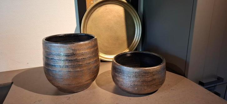 Bronskleurige bloempotten, Huis en Inrichting, Woonaccessoires | Overige, Zo goed als nieuw, Ophalen